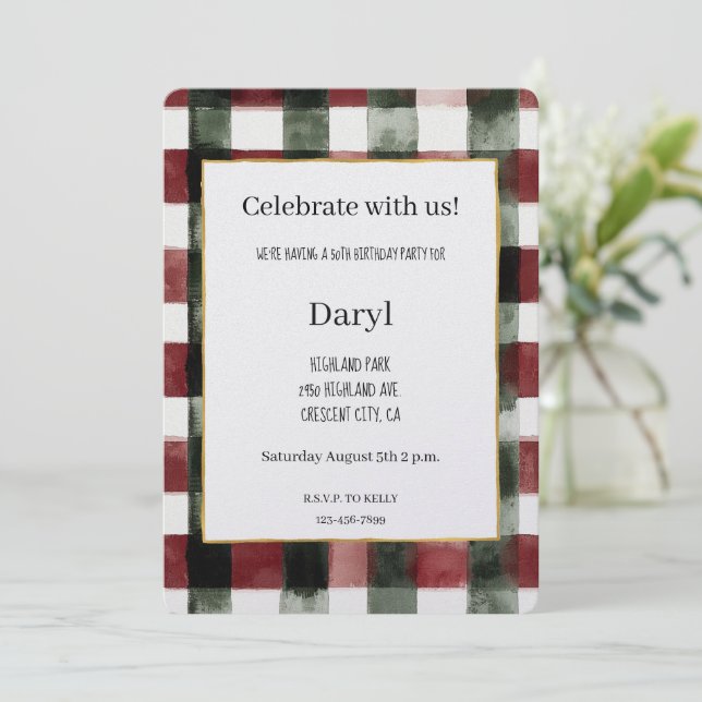 Invitation Rayures Vertes Rouges Anniversaire (Debout devant)