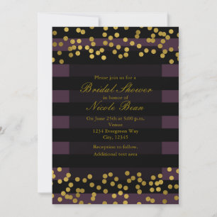 Invitation Rayures violettes et noires points en feuille doré