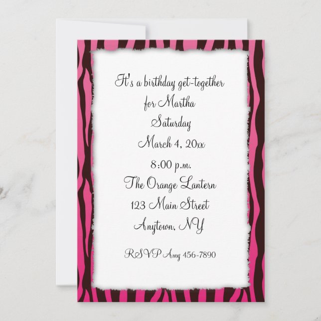 Invitation Rayures Zèbre Rose Noir (Devant)