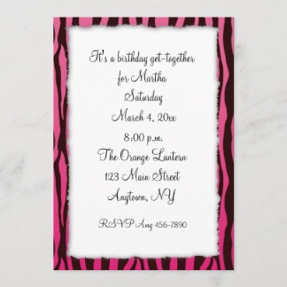 Invitation Rayures Zèbre Rose Noir