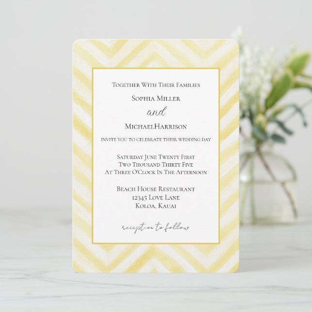 Invitation Rayures Zigzag Jaune Mariage   (Debout devant)