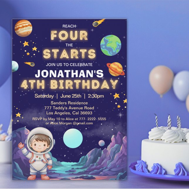 Invitation Reach Four the Stars Space Boy Birthday 4 (Créateur téléchargé)