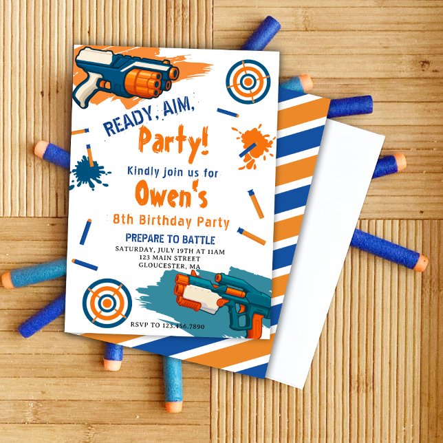 Invitation Ready, Aim, Party! Dart | Nerf Gun Themed Birthday (Créateur téléchargé)
