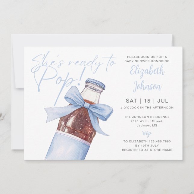 Invitation Ready To Pop Blue Soda Bottle QR Code Baby Shower (Devant)
