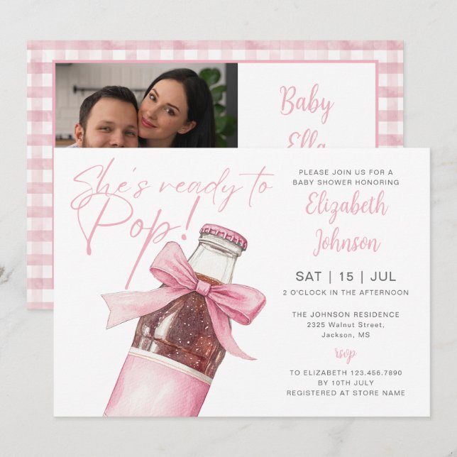 Invitation Ready To Pop Pink Soda Bottle Baby Shower Photo (Devant / Derrière)