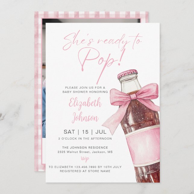 Invitation Ready To Pop Pink Soda Bottle Baby Shower Photo (Devant / Derrière)