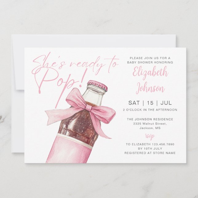 Invitation Ready To Pop Pink Soda Bottle QR Code Baby Shower (Devant)