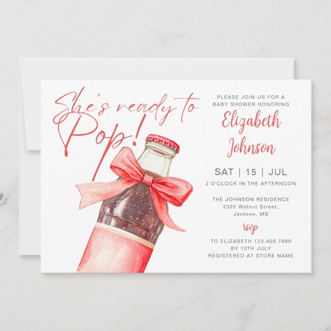 Invitation Ready To Pop Soda Bottle Red Bow Baby Shower (Devant)