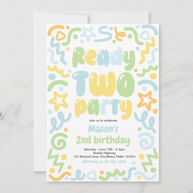 Invitation Ready Two Party Confetti Balloon 2nd Birthday  (Devant)