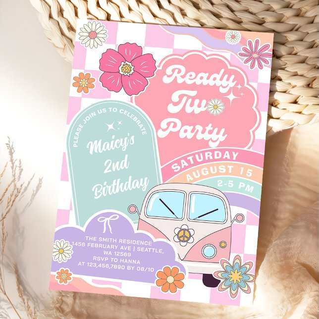 Invitation Ready Two Party Rainbow Daisy 2nd Birthday (Créateur téléchargé)