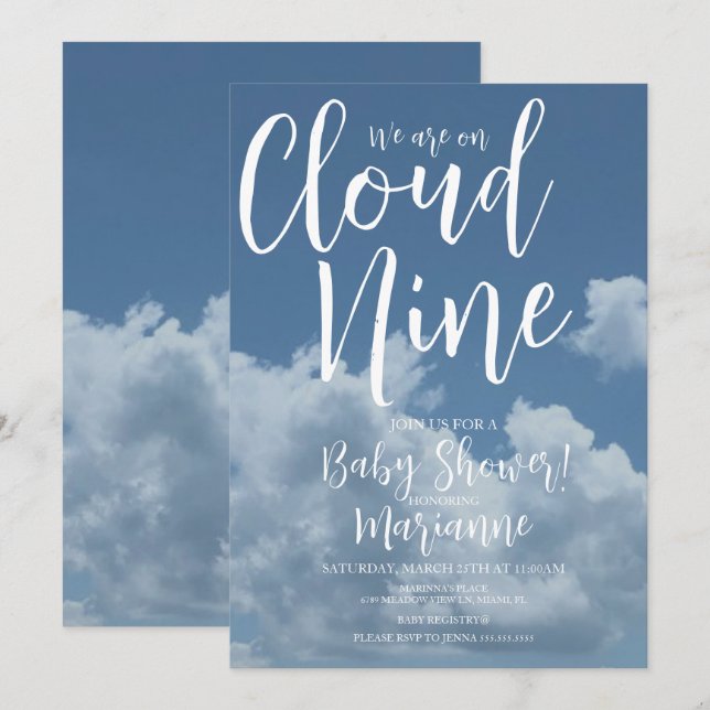Invitation Realistic Clouds Cloud Nine Baby Shower   (Devant / Derrière)