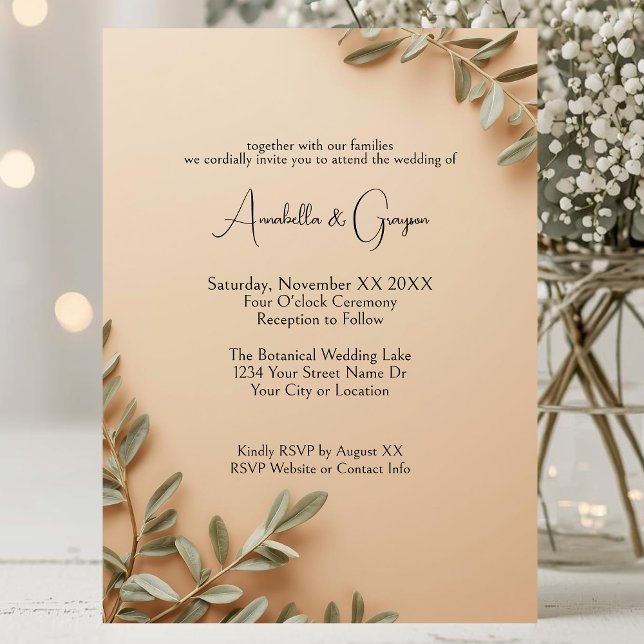 Invitation Realistic Olive Branches on Elegant Beige Wedding (Créateur téléchargé)