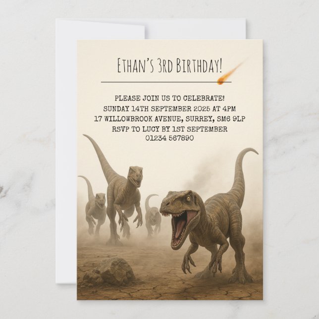 Invitation Realistic Velociraptor Pack with Meteor Birthday (Devant)