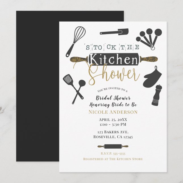 Invitation Reapprovisionner la cuisine de mariage moderne min (Devant / Derrière)