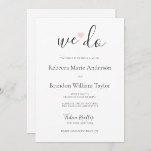 Invitation Rebecca Simple Modern We Do & Pink Heart Mariage