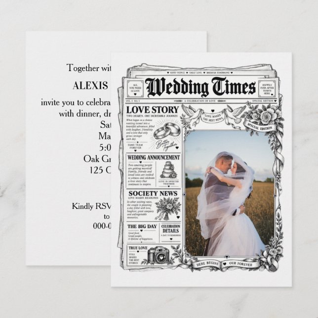Invitation récente pour un mariage dans un journal (Devant / Derrière)