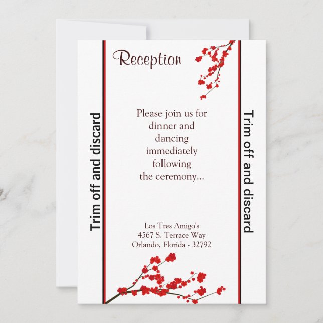 Invitation Réception 3,5x7 Fleur rouge cerise (Devant)