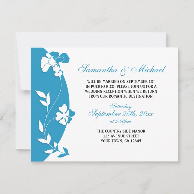 Invitation Réception Abstraite Floral Blue SEULEMENT Invitati (Devant)