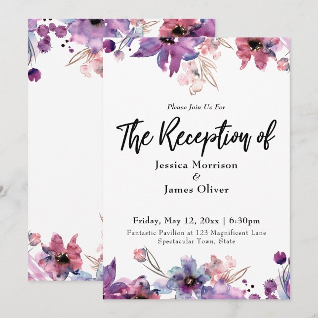 Invitation Réception Abstraite moderne de fleurs d'aquarelle (Devant / Derrière)
