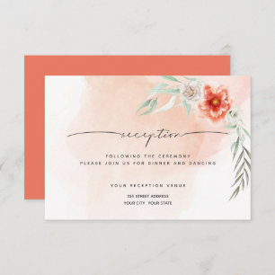 Invitation Réception Aquarelle Coral Splash and Flowers