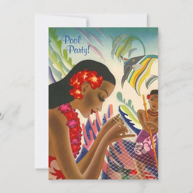 Invitation Réception au bord de la piscine hawaïenne (Devant)