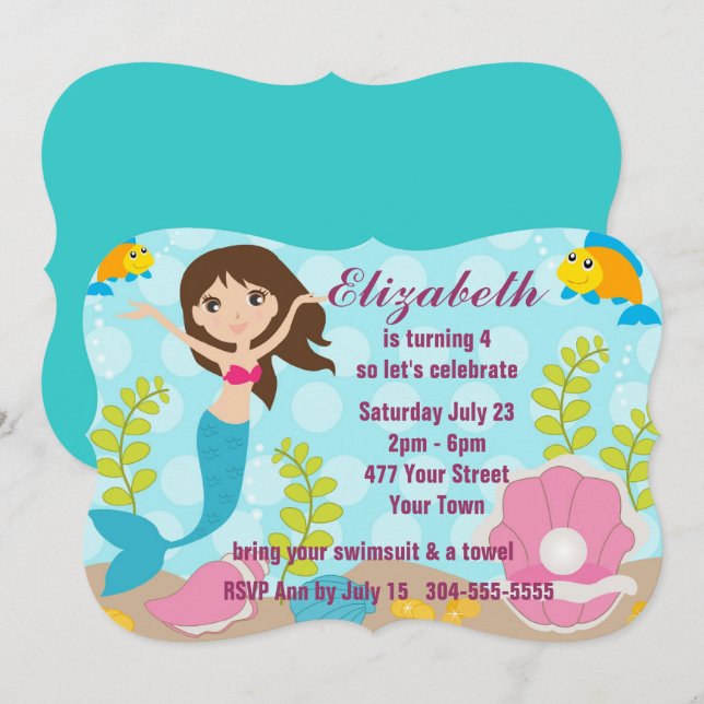 Invitation Réception au bord de la piscine heureuse de sirène (Devant / Derrière)