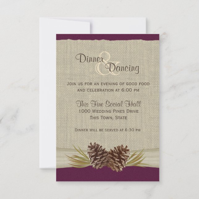 Invitation Réception aux Cônes de Pin et au Burlap Plum (Dos)