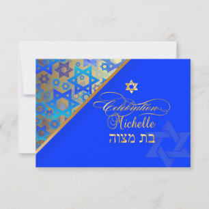 Invitation Réception bar mitzvah bleu/or de PixDezine