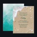 Invitation Réception Bat mitzvah Turquoise Beach Waves<br><div class="desc">Cette invitation de réception Bat mitzvah inspirée de la plage est sur un arrière - plan d'eau turquoise, de sable de plage, de coquillages, d'étoiles de mer et de dollars de sable. L'arrière de cette invitation est décoré de vagues océaniques turquoise. Il fait partie de la collection de Bat mitzvah...</div>