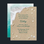 Invitation Réception Bat mitzvah Turquoise Beach Waves<br><div class="desc">Cette invitation de réception Bat mitzvah inspirée de la plage est sur un arrière - plan d'eau turquoise, de sable de plage, de coquillages, d'étoiles de mer et de dollars de sable. L'arrière de cette invitation est décoré de vagues océaniques turquoise. Il fait partie de la collection de Bat mitzvah...</div>
