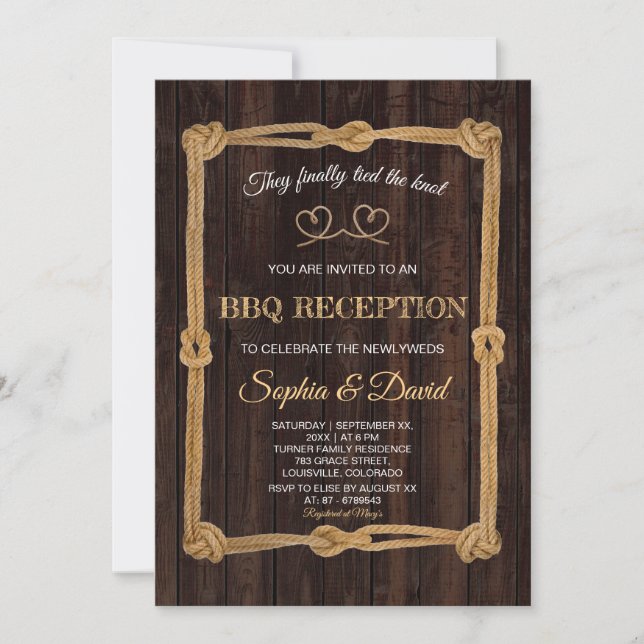 Invitation Réception BBQ Rustique Corde Nous Nous Sommes Mari (Devant)