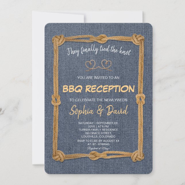 Invitation Réception BBQ Rustique Occidental Corde Nous Avons (Devant)