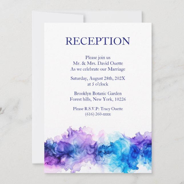 Invitation Réception Bleue et Violette d'Aquarelle Moderne (Devant)