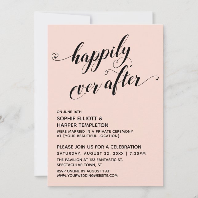Invitation Réception Blush de Scénario Cœurs Pour Toujours (Devant)