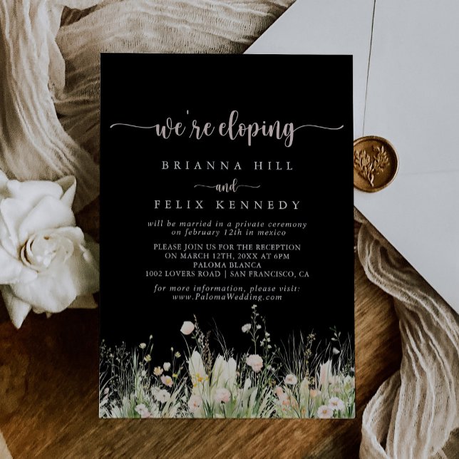 Invitation Réception Boho Fleur sauvage Black Elopement (Créateur téléchargé)