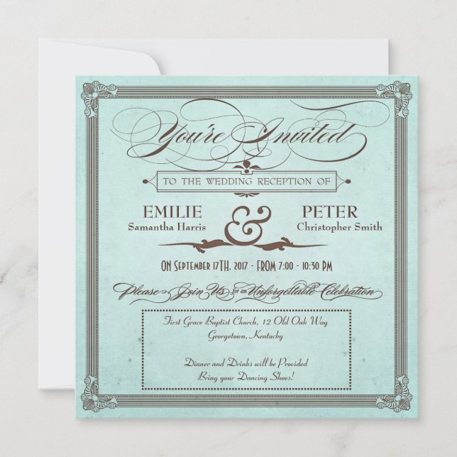 Invitation Réception Brown et Bleu poster vintage uniquement (Devant)