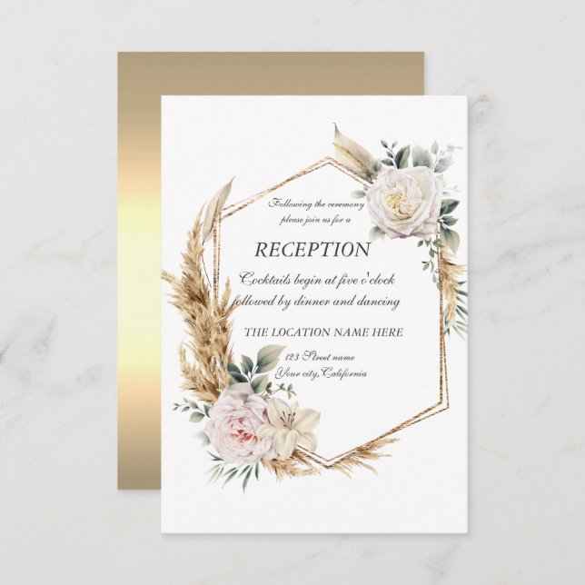 Invitation Réception Cadre Doré Floral   (Devant / Derrière)