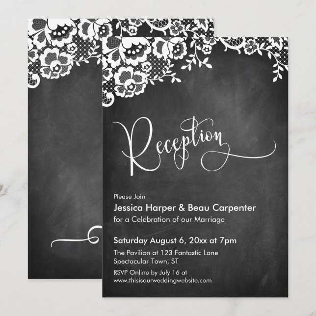 Invitation Réception Calligraphie Tableau Noir & Mariage Dent (Devant / Derrière)