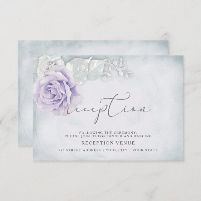 Invitation Réception chatoyante Lilac et Roses blanches (Devant / Derrière)