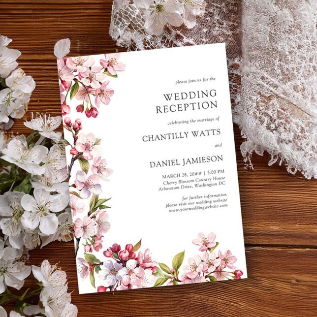 Invitation Réception Cherry Blossom Uniquement Mariage Printe (Wedding Reception Invitation from the Cherry Blossom Wedding Collection by Darling & May)