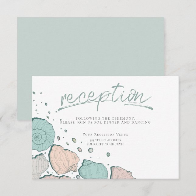 Invitation RÉCEPTION | Coquillages décontractés en corail et  (Devant / Derrière)