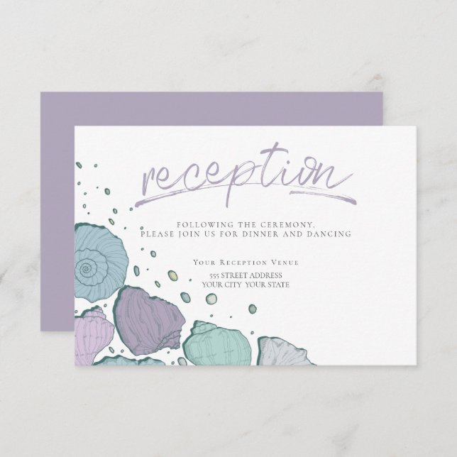Invitation RÉCEPTION | Coquillages décontractés Lilac et Dust (Devant / Derrière)