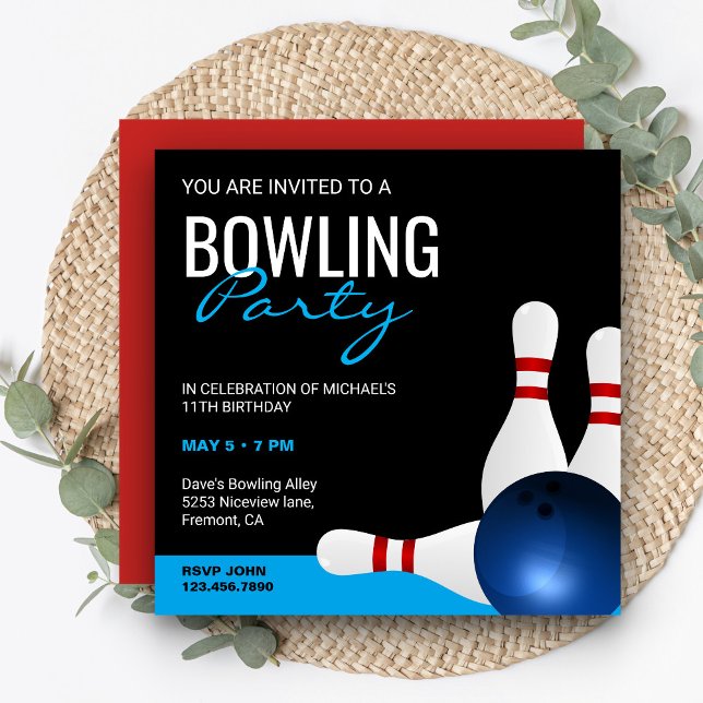 Invitation Réception d'anniversaire d'une partie de bowling s (Créateur téléchargé)