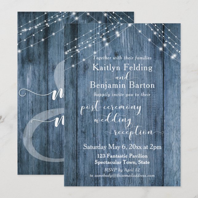 Invitation Réception d'après-mariage uniquement - Rustic Blue (Devant / Derrière)