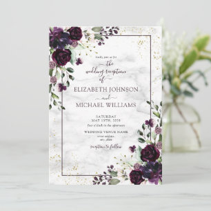 Invitation Réception d'automne Marbre Aquarelle Or Violet Pru