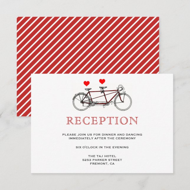 Invitation Réception de bicyclette tandem mignonne vintage (Devant / Derrière)