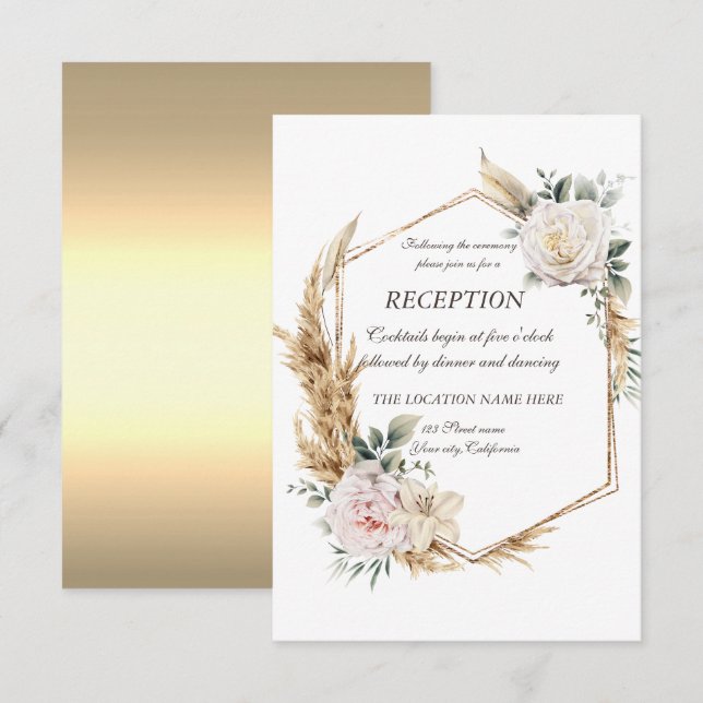 Invitation Réception de cadre en or floral   (Devant / Derrière)