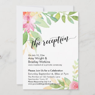 Invitation Réception de calligraphie et fleurs à l'aquarelle