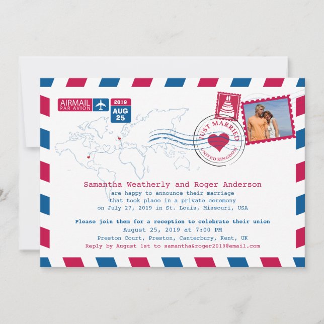 Invitation Réception de courrier aérien USA et Royaume-Uni (Devant)