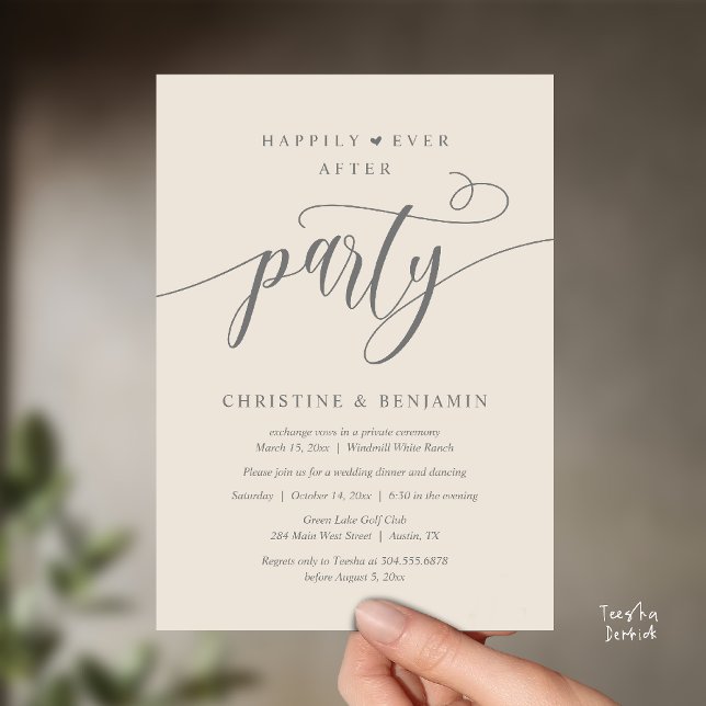 Invitation Réception de fête moderne Boho pour un bonheur éte (Modern Boho Happily Ever After Reception Party Invitation card PDF in classy cream grey)